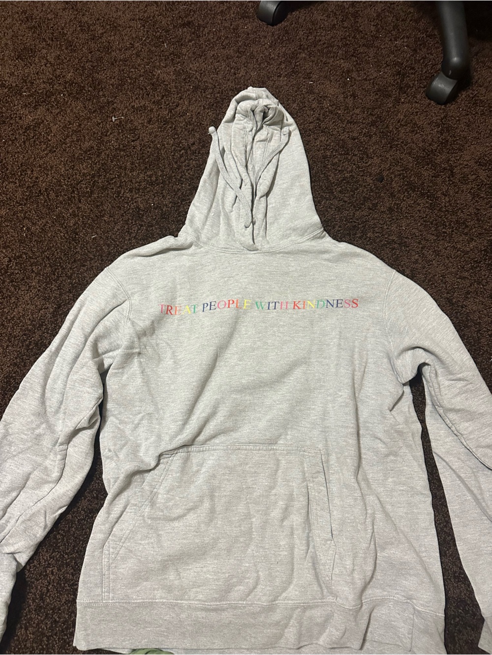 Light Gray Hoodie with Rainbow "Treat People With Kindness" Text